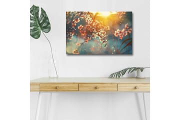 Canvastavla med LED-belysning - Blommande grenar i mjukt ljus - Rosa / Blå / Guld - Inredning - Tavlor & posters - Canvastavla