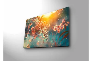 Canvastavla med LED-belysning - Blommande grenar i mjukt ljus - Rosa / Blå / Guld - Inredning - Tavlor & posters - Canvastavla