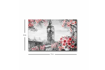 Canvastavla med LED-belysning - Blommor i röd nyans med Big Ben i bakgrunden - Röd / Grå / Vit - Inredning - Tavlor & posters - Canvastavla