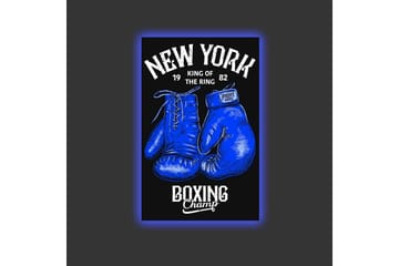 Canvastavla med LED-belysning - Boxhandskar med text och grafiska detaljer - Blå / Svart - Inredning - Tavlor & posters - Canvastavla