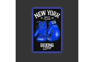 Canvastavla med LED-belysning - Boxhandskar med text och grafiska detaljer - Blå / Svart - Inredning - Tavlor & posters - Canvastavla