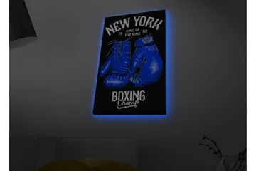 Canvastavla med LED-belysning - Boxhandskar med text och grafiska detaljer - Blå / Svart - Inredning - Tavlor & posters - Canvastavla