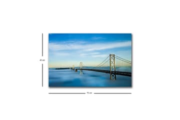 Canvastavla med LED-belysning - Bro över dimmig vattenyta med en klar himmel - Blå / Grå / Vit - Inredning - Tavlor & posters - Canvastavla