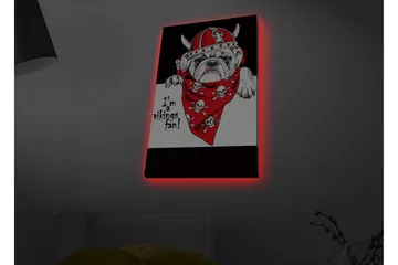 Canvastavla med LED-belysning - Bulldog i vikinghjälm med röd bandana och dödskallar - Röd / Svart / Vit - Inredning - Tavlor & posters - Canvastavla