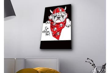 Canvastavla med LED-belysning - Bulldog i vikinghjälm med röd bandana och dödskallar - Röd / Svart / Vit - Inredning - Tavlor & posters - Canvastavla
