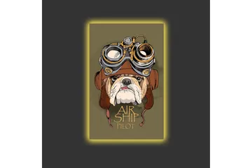 Canvastavla med LED-belysning - Bulldog i pilotutrustning med goggles - Grön / Brun / Vit - Inredning - Tavlor & posters - Canvastavla
