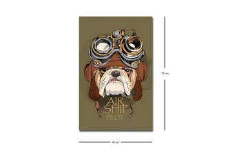 Canvastavla med LED-belysning - Bulldog i pilotutrustning med goggles - Grön / Brun / Vit - Inredning - Tavlor & posters - Canvastavla