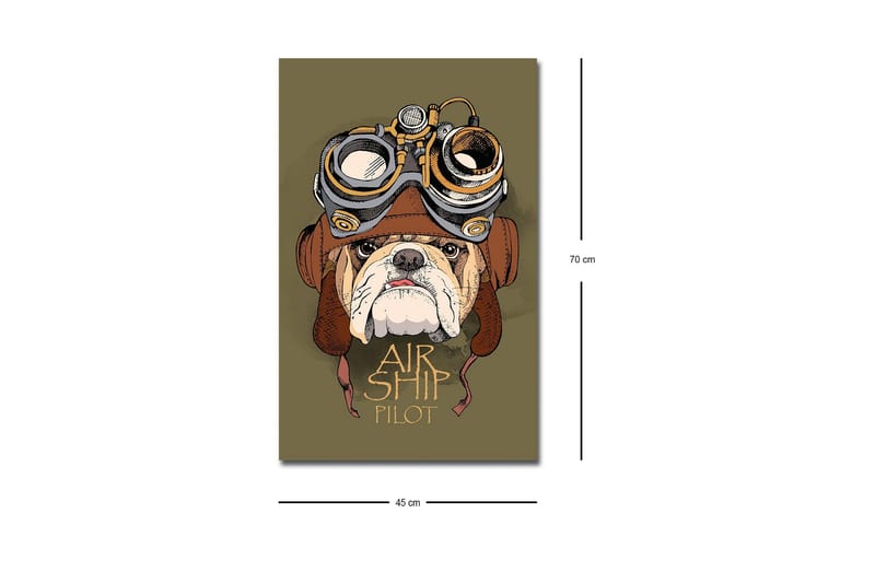 Canvastavla med LED-belysning - Bulldog i pilotutrustning med goggles - Grön / Brun / Vit - Inredning - Tavlor & posters - Canvastavla