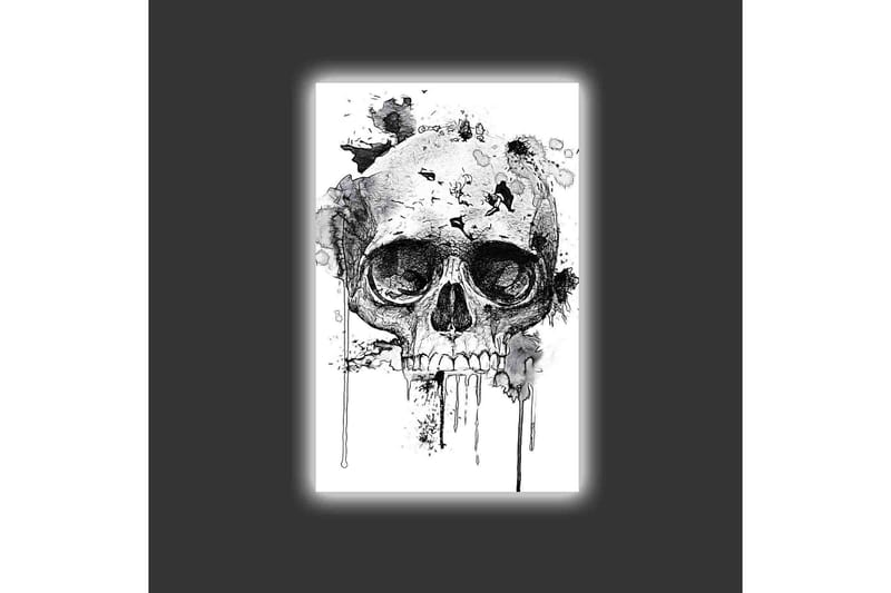 Canvastavla med LED-belysning - Dödskalle med abstrakta bläckdetaljer - Svart / Grå - Inredning - Tavlor & posters - Canvastavla