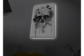 Canvastavla med LED-belysning - Dödskalle med abstrakta bläckdetaljer - Svart / Grå - Inredning - Tavlor & posters - Canvastavla