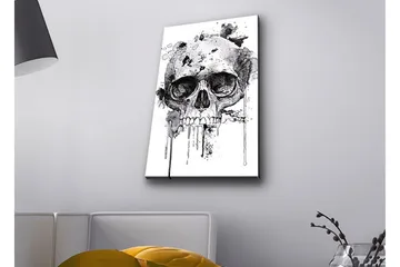 Canvastavla med LED-belysning - Dödskalle med abstrakta bläckdetaljer - Svart / Grå - Inredning - Tavlor & posters - Canvastavla