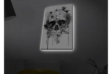 Canvastavla med LED-belysning - Dödskalle med abstrakta bläckdetaljer - Svart / Grå - Inredning - Tavlor & posters - Canvastavla