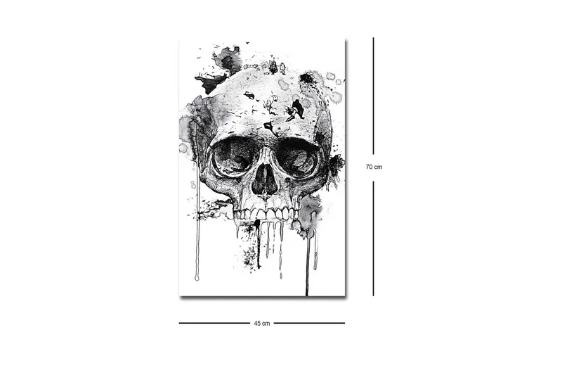 Canvastavla med LED-belysning - Dödskalle med abstrakta bläckdetaljer - Svart / Grå - Inredning - Tavlor & posters - Canvastavla