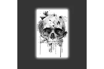 Canvastavla med LED-belysning - Dödskalle med abstrakta bläckdetaljer - Svart / Grå - Inredning - Tavlor & posters - Canvastavla