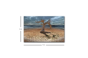 Canvastavla med LED-belysning - Dött träd på en sprucken jordyta vid havet - Brun / Grå / Blå - Inredning - Tavlor & posters - Canvastavla