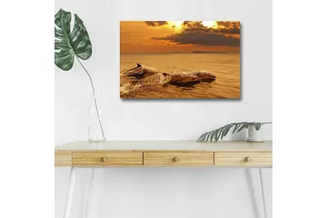 Canvastavla med LED-belysning - Delfiner som hoppar i solnedgångens glödande ljus - Guld / Orange / Brun - Inredning - Tavlor & posters - Canvastavla