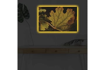 Canvastavla med LED-belysning - Detaljerad komposition av gröna och gyllene löv - Grön / Gyllene - Inredning - Tavlor & posters - Canvastavla