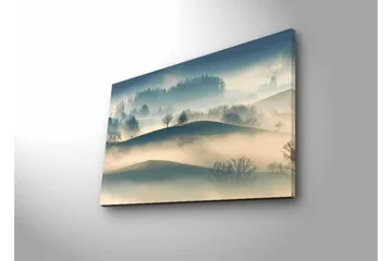 Canvastavla med LED-belysning - Dimma över böljande landskap med ensamma träd - Grå / Blå / Beige - Inredning - Tavlor & posters - Canvastavla