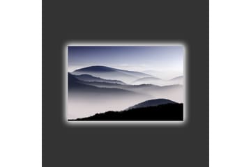 Canvastavla med LED-belysning - Dimma över bergskedjor i gråtoner - Mörkgrå / Ljusgrå / Svart - Inredning - Tavlor & posters - Canvastavla