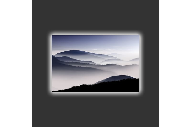 Canvastavla med LED-belysning - Dimma över bergskedjor i gråtoner - Mörkgrå / Ljusgrå / Svart - Inredning - Tavlor & posters - Canvastavla