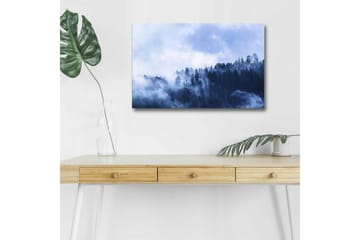 Canvastavla med LED-belysning - Dimma som sveper över en skog av höga träd - Mörkblå / Ljusblå / Grå - Inredning - Tavlor & posters - Canvastavla