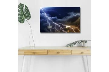 Canvastavla med LED-belysning - Dramatiska åskmoln med blixtar som skär genom himlen - Mörkblå / Grå / Vit - Inredning - Tavlor & posters - Canvastavla