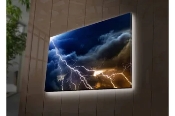 Canvastavla med LED-belysning - Dramatiska åskmoln med blixtar som skär genom himlen - Mörkblå / Grå / Vit - Inredning - Tavlor & posters - Canvastavla