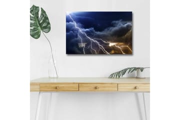 Canvastavla med LED-belysning - Dramatiska åskmoln med blixtar som skär genom himlen - Mörkblå / Grå / Vit - Inredning - Tavlor & posters - Canvastavla