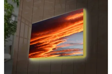 Canvastavla med LED-belysning - Dramatiska moln i varma nyanser av orange och röd - Orange / Röd / Blå - Inredning - Tavlor & posters - Canvastavla
