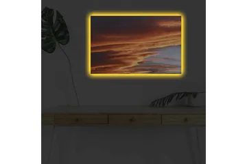 Canvastavla med LED-belysning - Dramatiska moln i varma nyanser av orange och röd - Orange / Röd / Blå - Inredning - Tavlor & posters - Canvastavla