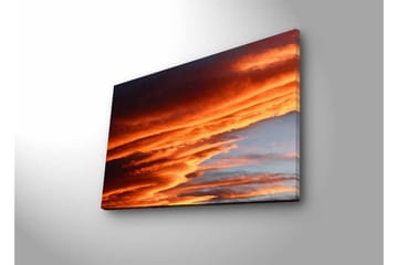 Canvastavla med LED-belysning - Dramatiska moln i varma nyanser av orange och röd - Orange / Röd / Blå - Inredning - Tavlor & posters - Canvastavla