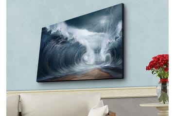 Canvastavla med LED-belysning - Dramatiska vågor i stormigt hav - Mörkblå / Grå / Vit - Inredning - Tavlor & posters - Canvastavla