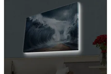 Canvastavla med LED-belysning - Dramatiska vågor i stormigt hav - Mörkblå / Grå / Vit - Inredning - Tavlor & posters - Canvastavla