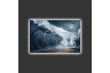 Canvastavla med LED-belysning - Dramatiska vågor i stormigt hav - Mörkblå / Grå / Vit - Inredning - Tavlor & posters - Canvastavla