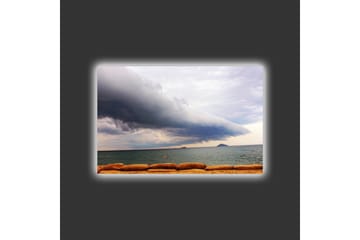 Canvastavla med LED-belysning - Dramatiskt havslandskap med mörka moln och stilla vatten - Mörkblå / Grå / Beige - Inredning - Tavlor & posters - Canvastavla