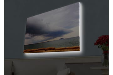 Canvastavla med LED-belysning - Dramatiskt havslandskap med mörka moln och stilla vatten - Mörkblå / Grå / Beige - Inredning - Tavlor & posters - Canvastavla