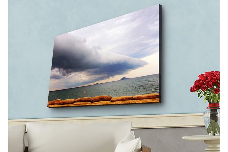 Canvastavla med LED-belysning - Dramatiskt havslandskap med mörka moln och stilla vatten - Mörkblå / Grå / Beige - Inredning - Tavlor & posters - Canvastavla