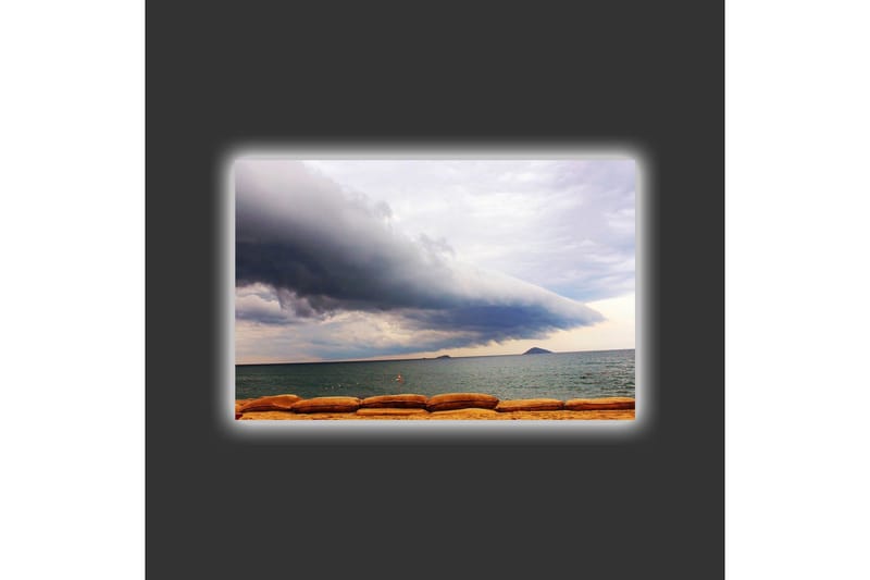 Canvastavla med LED-belysning - Dramatiskt havslandskap med mörka moln och stilla vatten - Mörkblå / Grå / Beige - Inredning - Tavlor & posters - Canvastavla