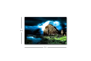 Canvastavla med LED-belysning - Dramatiskt landskap med klippor och stormiga moln - Mörkblå / Grön / Svart - Inredning - Tavlor & posters - Canvastavla