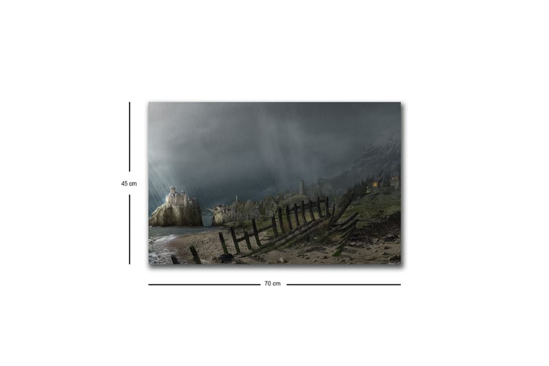 Canvastavla med LED-belysning - Dramatiskt landskap med stormiga moln och en kustlinje - Mörkgrå / Grön / Brun - Inredning - Tavlor & posters - Canvastavla