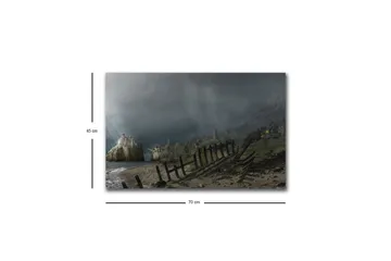 Canvastavla med LED-belysning - Dramatiskt landskap med stormiga moln och en kustlinje - Mörkgrå / Grön / Brun - Inredning - Tavlor & posters - Canvastavla