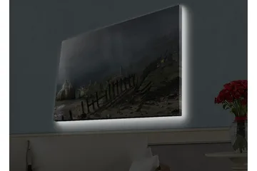 Canvastavla med LED-belysning - Dramatiskt landskap med stormiga moln och en kustlinje - Mörkgrå / Grön / Brun - Inredning - Tavlor & posters - Canvastavla