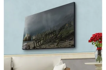 Canvastavla med LED-belysning - Dramatiskt landskap med stormiga moln och en kustlinje - Mörkgrå / Grön / Brun - Inredning - Tavlor & posters - Canvastavla