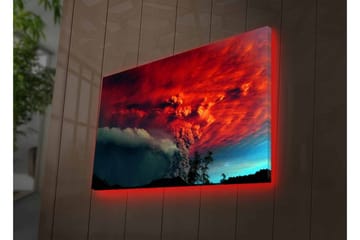 Canvastavla med LED-belysning - Dramatiskt vulkanutbrott med intensiva färger på himlen - Röd / Svart / Blå - Inredning - Tavlor & posters - Canvastavla