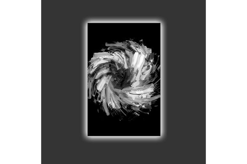Canvastavla med LED-belysning - Dynamisk spiral av svarta och vita penseldrag - Svart / Vit / Grå - Inredning - Tavlor & posters - Canvastavla