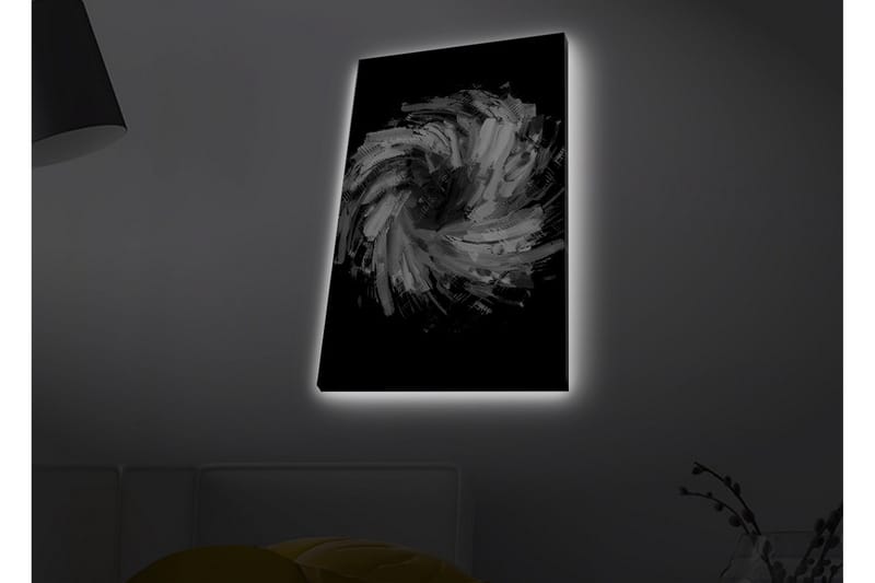 Canvastavla med LED-belysning - Dynamisk spiral av svarta och vita penseldrag - Svart / Vit / Grå - Inredning - Tavlor & posters - Canvastavla