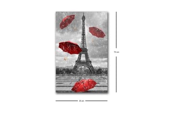 Canvastavla med LED-belysning - Eiffeltornet omgiven av röda paraplyer i regnigt väder - Röd / Grå - Inredning - Tavlor & posters - Canvastavla
