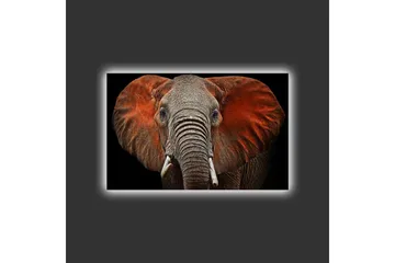 Canvastavla med LED-belysning - Elefant med majestätiska öron i dämpade färger - Grå / Röd / Svart - Inredning - Tavlor & posters - Canvastavla