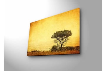 Canvastavla med LED-belysning - Ensam trädkontur mot en gyllene himmel - Guld / Brunt / Svart - Inredning - Tavlor & posters - Canvastavla
