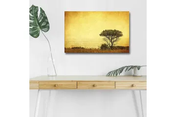 Canvastavla med LED-belysning - Ensam trädkontur mot en gyllene himmel - Guld / Brunt / Svart - Inredning - Tavlor & posters - Canvastavla